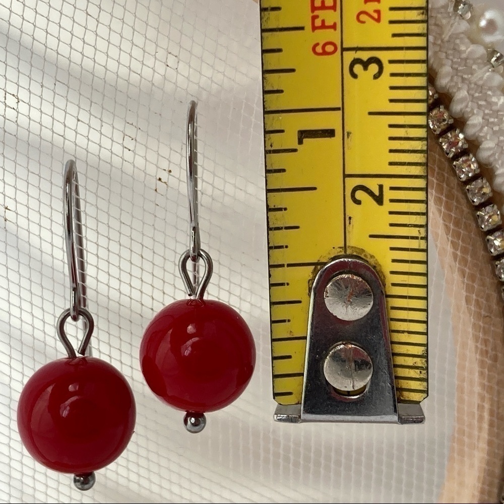 Dangle Drop Red Minimalist Earrings - Picture 3 of 9